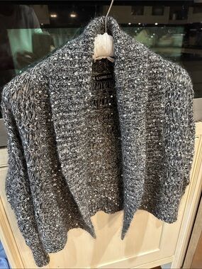 Express Gray Sequin Knit Open Cardigan